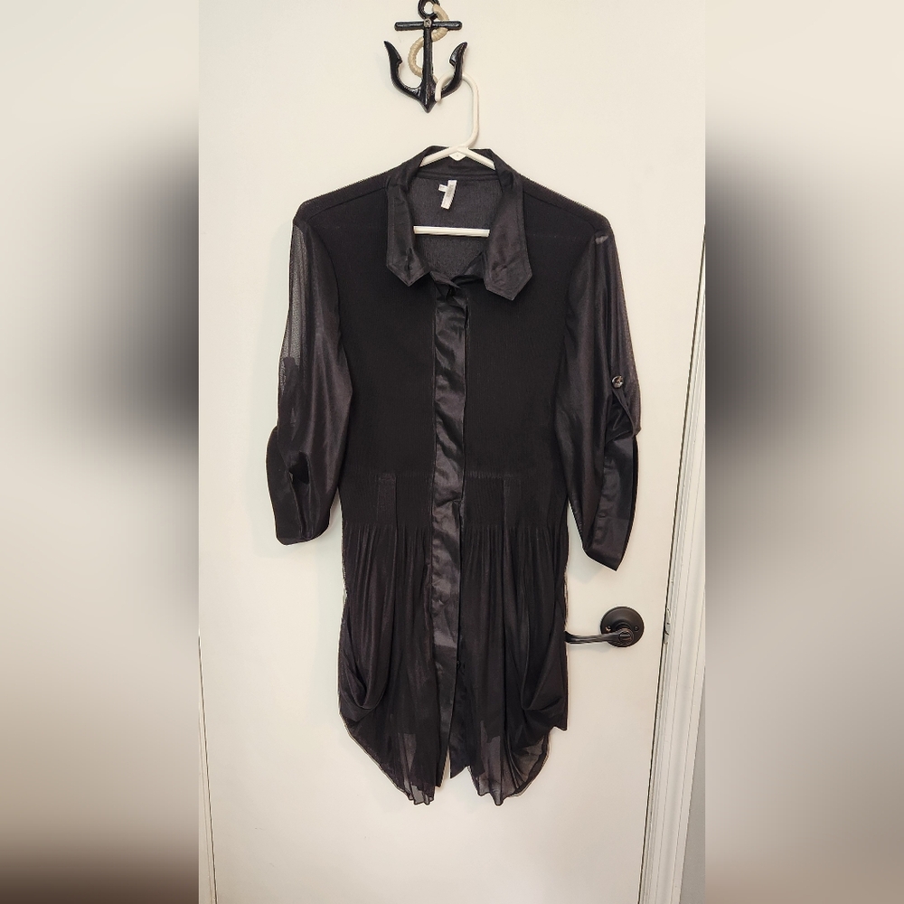 Lindi Brand Sleek Black Top Or Cover Up Design, SHEER, AND ELEGANT.